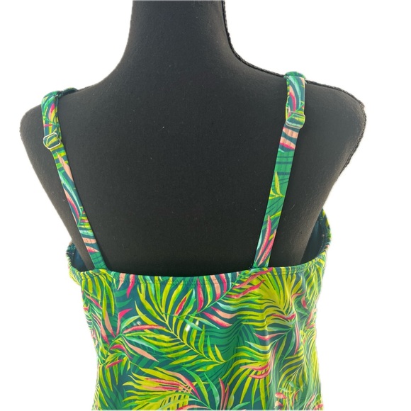 Lands' End Chlorine Resistant Square Neck Tankini Top Baltic Teal Palm Size 14 - Picture 10 of 17